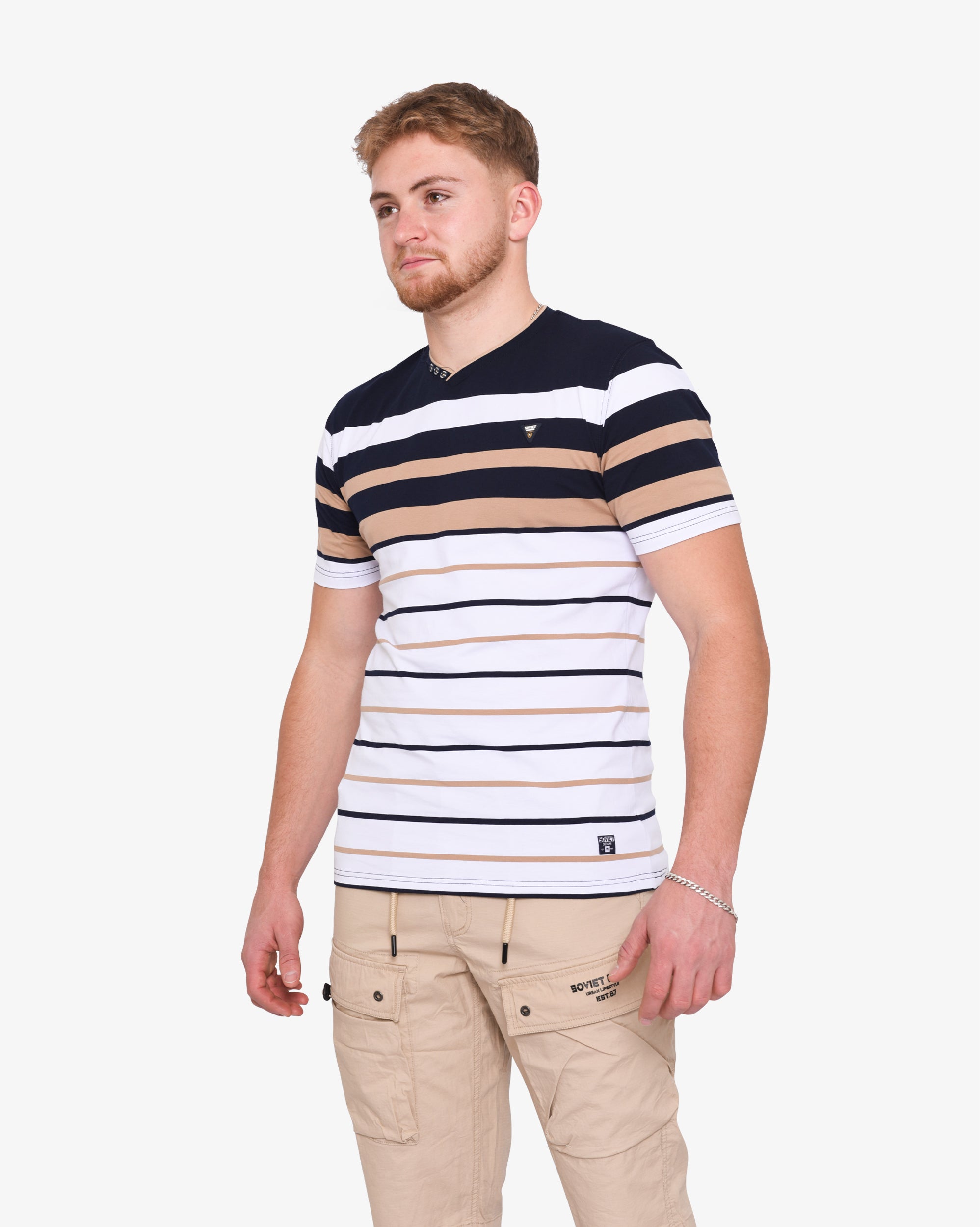 Mens Wells - Striped V-Neck Tee