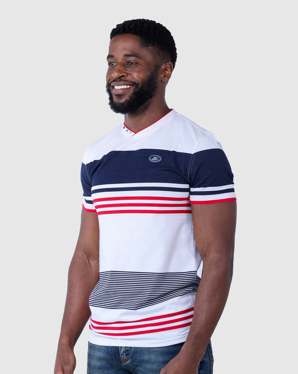Mens Zinger - Bold Striped V-Neck Cotton T-Shirt